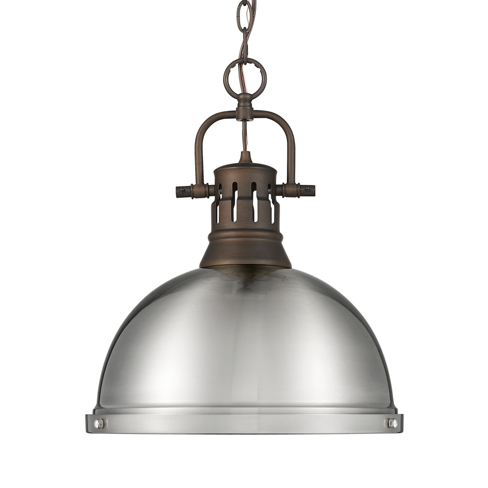 Yep by Golden Lighting Duncan 1-light 14in Chain Hung Pendant in Rubbed Bronze and Pewter shade
